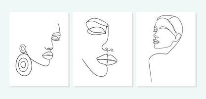 ensemble de visages. simple, minimaliste vecteur illustration de magnifique femme affronter. ligne dessin.