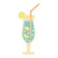 été cocktail avec paille, citron et glace. du froid Frais boire. dessin animé plat illustration isolé sur blanc Contexte. vecteur