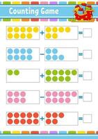 addition et soustraction. tâche pour les enfants. feuille de travail de développement de l'éducation. page de couleur d'activité. jeu pour enfants. thème de noël. illustration vectorielle isolée. style bande dessinée. vecteur