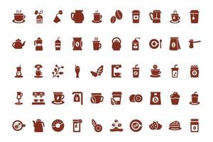 paquet d'icône de style silhouette café et thé vecteur