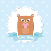 douche de bébé, ours en peluche mignon avec décoration de ruban coeur vecteur