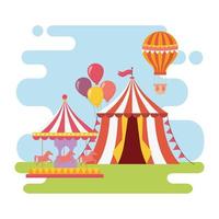 fête foraine carnaval carrousel tente montgolfière loisirs divertissement vecteur
