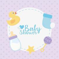 douche de bébé, canard en caoutchouc chaussette hochet étoile bannière ronde vecteur