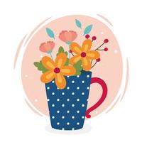 bonjour fleurs de printemps dans un vase avec décoration de poignée vecteur