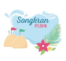 festival de songkran drapeaux de sable fleurs célébration vecteur