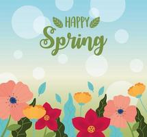 joyeux printemps fleurs pétales décoration arrière-plan flou vecteur