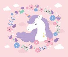 licorne fleurs nuages fantaisie magie rêve mignon dessin animé vecteur