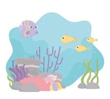 dessin animé de récif de corail de vie de poissons sous la mer vecteur