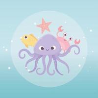 étoile de mer de crabe de poulpe et dessin animé de vie de poisson sous la mer vecteur