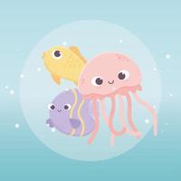 méduses poissons nageant bulles dessin animé de la vie aquatique sous la mer vecteur