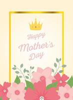 bonne fête des mères, décoration de couronne de cadre de lettrage de fleurs vecteur