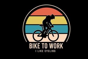 vélo au travail j'aime le cyclisme couleur orange jaune et vert vecteur