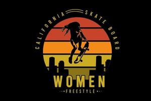 california skate board femmes freestyle couleur orange et jaune vecteur