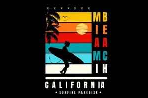 miami beach californie surf paradis couleur rouge orange et vert vecteur
