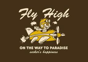 sur le façon à paradis, mascotte personnage illustration de une peu garçon conduite une avion vecteur