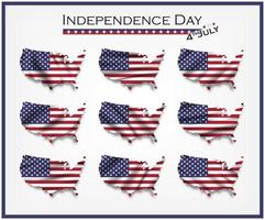 carte de l'amérique et drapeau ondulant. jour de l'indépendance des états-unis concept du 4 juillet. vecteur d'élément.