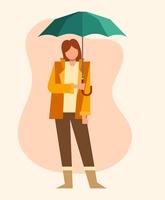 Fille, tenue, parapluie, illustration vecteur