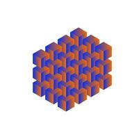 3d Orange et bleu pente cube des boites empiler. isométrique cubique blocs structure vecteur illustration. polygonal géométrique piles puzzle conception.