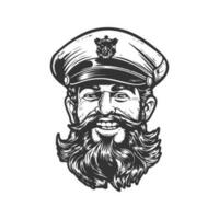 aventureux capitaine mascotte, ancien logo ligne art concept noir et blanc couleur, main tiré illustration vecteur