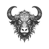 yak tribal, ancien logo ligne art concept noir et blanc couleur, main tiré illustration vecteur