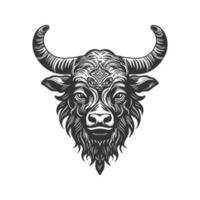 yak tribal, ancien logo ligne art concept noir et blanc couleur, main tiré illustration vecteur