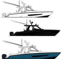 bateau vecteur, pêche bateau vecteur ligne art illustration et un couleur.