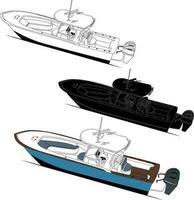 bateau vecteur, ligne art et Couleur image de côté vue pêche bateau sur une blanc Contexte. vecteur