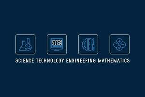 science, technologie, ingénierie, mathématiques horizontal ligne bleu illustration. tige concept contour bannière vecteur