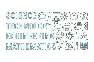 science, technologie, ingénierie, mathématiques - tige concept contour bleu horizontal bannière vecteur