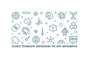 science, technologie, ingénierie, le arts, mathématiques horizontal mince ligne illustration. vapeur concept bleu bannière vecteur