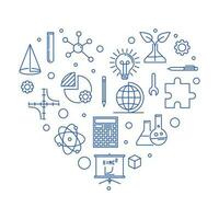 science, technologie, ingénierie et math éducation cœur en forme de bleu ligne bannière. tige linéaire illustration vecteur