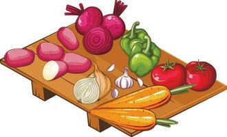 Frais des légumes illustration, des légumes mélanger de pomme de terre, tomate, oignon, carotte, ail, betterave et cloche poivre vecteur