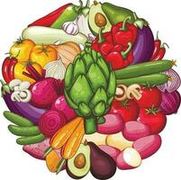 Frais des légumes illustration, des légumes mélanger de pomme de terre, tomate, oignon, carotte, ail, racine et cloche poivre vecteur