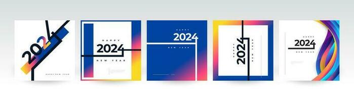 Créatif et coloré 2024 content Nouveau année affiche ensemble. adapté, pour carte, bannière, affiche, prospectus, couverture, et social médias Publier modèle vecteur