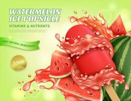 réaliste détaillé 3d pastèque la glace popsicle les publicités bannière concept affiche carte. vecteur