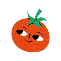 mignonne légume tomate dessin animé personnage isolé sur blanc Contexte vecteur illustration. marrant positif et amical tomate émoticône visage icône. content sourire dessin animé affronter, comique légume mascotte