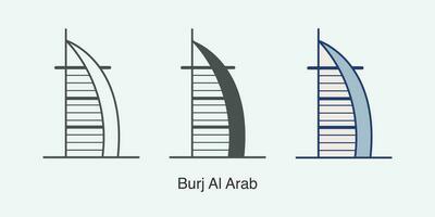 burj Al arabe icône dans différent style vecteur illustration.