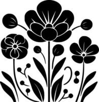 fleurs - noir et blanc isolé icône - vecteur illustration