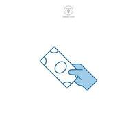 Paiement avec argent. en espèces ou main en portant argent icône symbole vecteur illustration isolé sur blanc Contexte