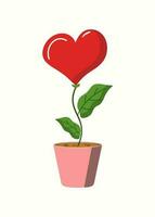 fleur dans une pot. mis en pot usine, cœur forme. icône, l'amour. Accueil plante. vacances carte décor pour la Saint-Valentin jour, anniversaire. vecteur illustration, blanc isolé Contexte.