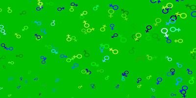 toile de fond de vecteur vert bleu clair avec des symboles de puissance de femme