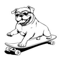 marrant et mignonne bouledogue sur une planche à roulette, faire de la planche à roulettes chien vecteur