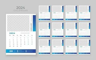 mur calendrier 2024, vecteur mur calendrier 2024, entreprise et affaires planificateur modèle dans Anglais, la semaine début dimanche, mur calendrier dans une minimaliste style