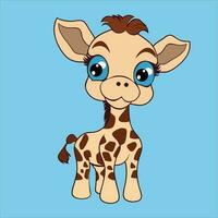 mignonne bébé girafe dessin animé vecteur icône illustration. animal la nature icône concept isolé. plat dessin animé style