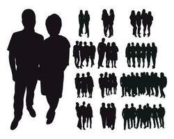 foule silhouette image, groupe de étreindre personnes. le concept de câlins de parents, chaud réunion vecteur