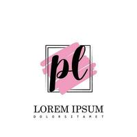 PL initiale lettre écriture logo avec carré brosse modèle vecteur