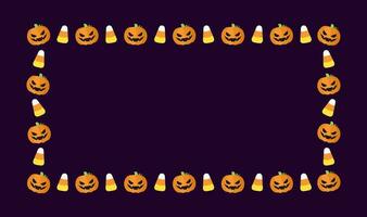 mignonne Halloween carte modèle. rectangle Halloween Cadre frontière conception avec jack o lanterne, citrouilles, bonbons maïs. social médias bannière Publier vecteur illustration.