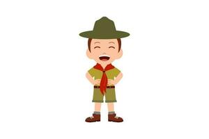 content mignonne peu enfant garçon porter scout uniforme vecteur