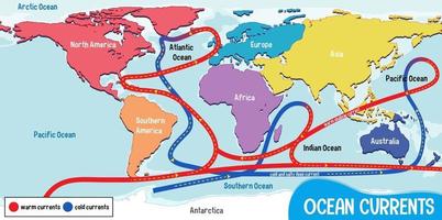 courants océaniques sur fond de carte du monde vecteur