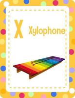 Flashcard alphabet avec lettre x pour xylophone vecteur